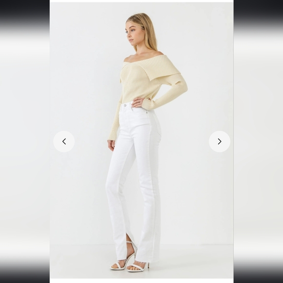 NEW! 🌷 Endless Rose Wide Collar Knit Sweater Ivory Cream Cropped Size Small - Picture 14 of 14